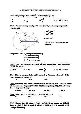 Câu hỏi trắc nghiệm môn Hình học 9
